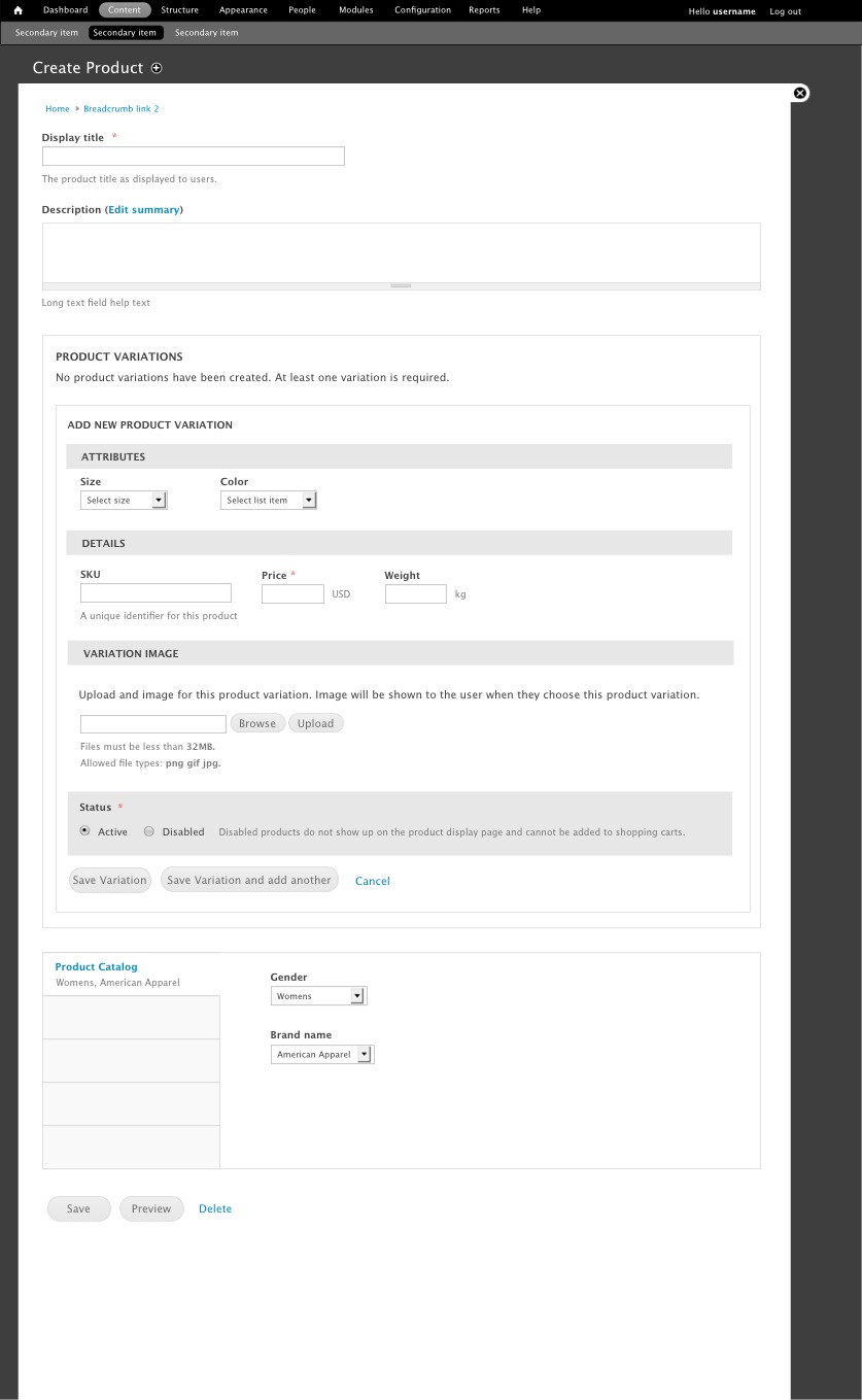 Inline form - empty state